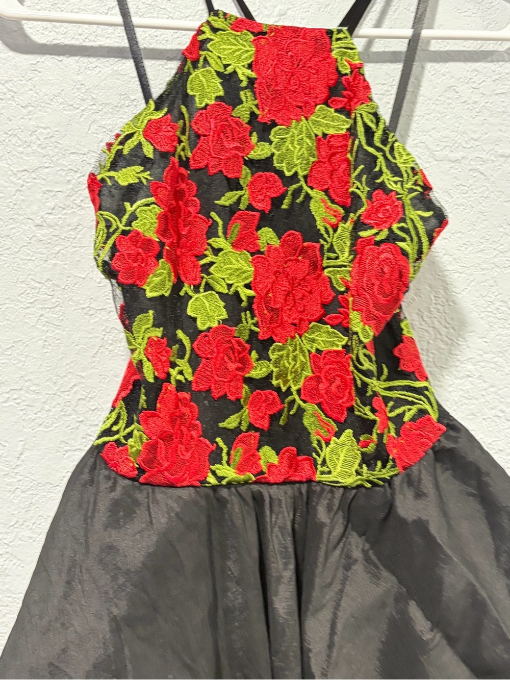 bebe Black High-Low Dress with Red Rose Embroidered Bodice - Picture 4 of 10